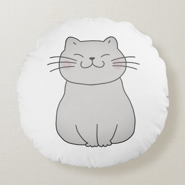 Cute Cat Teckning Rund Kudde (Framsidan)