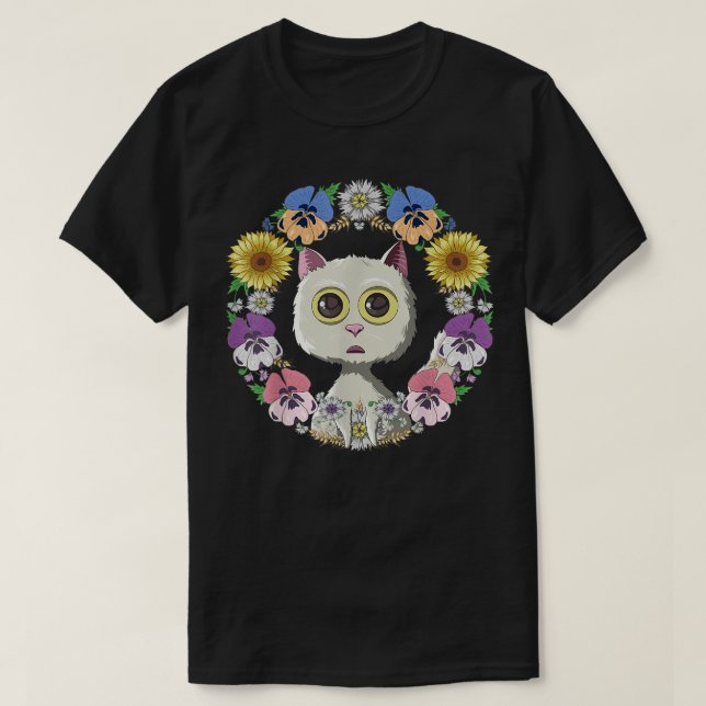 Cute Cat Tee Kawaii Anime Solros Blommigt Cat Lov (Design framsida)