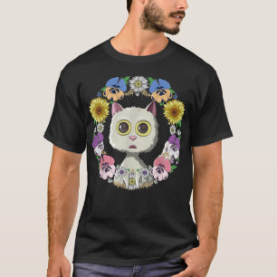 Cute Cat Tee Kawaii Anime Solros Blommigt Cat Lov