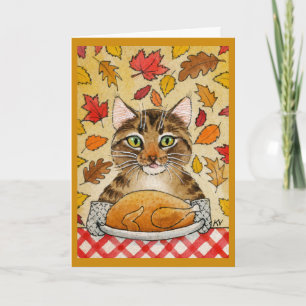 Cute cat Thanksgiving Turkey Höst löv Kort