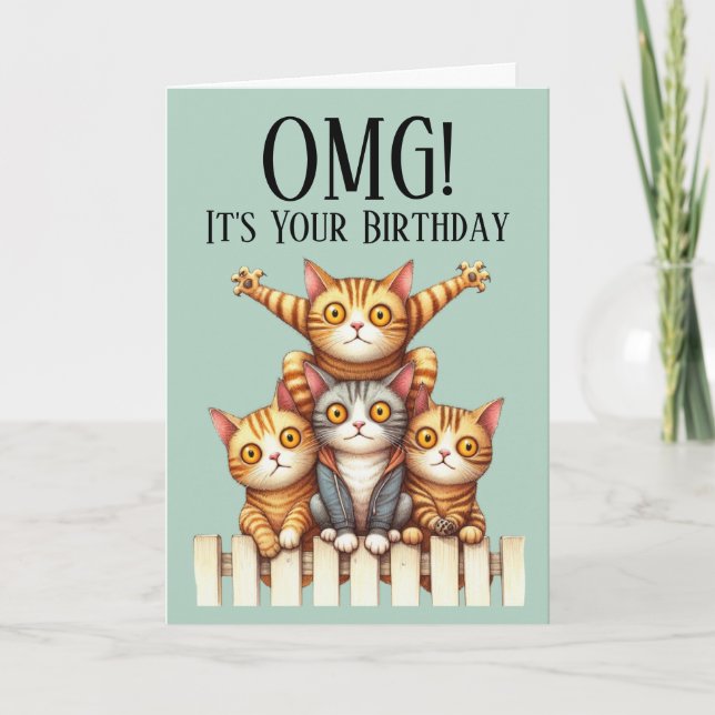Cute Cat Themme Birthday Card Helgkort (Framsida)