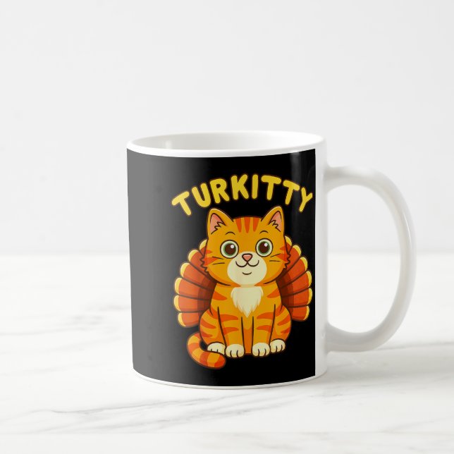 Cute Cat Turkey Funny Thanksgiving For Men Women K Kaffemugg (Höger)