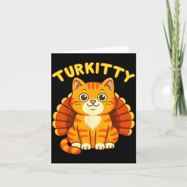 Cute Cat Turkey Funny Thanksgiving For Men Women K Kort (Framsida)