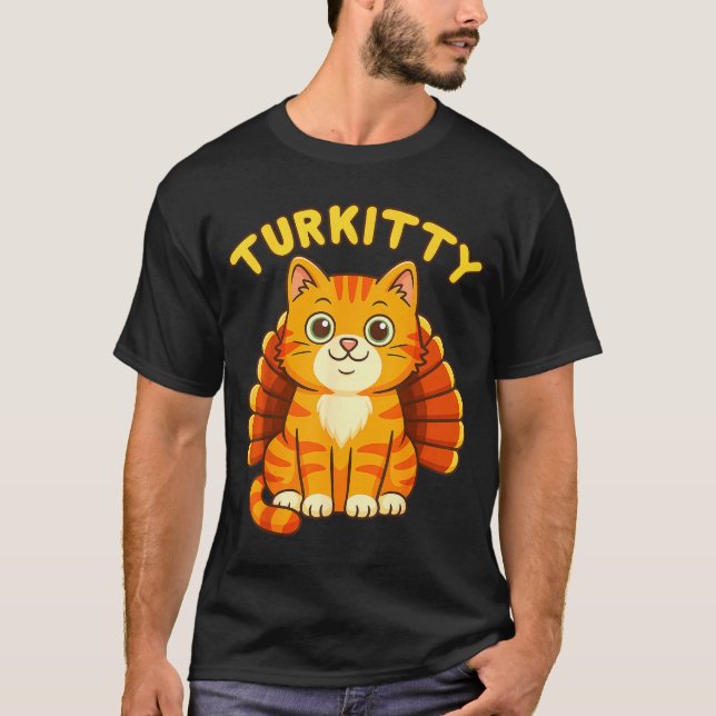 Cute Cat Turkey Funny Thanksgiving For Men Women K T Shirt (Framsida)