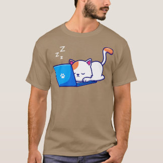 Cute Cat-tvättning och arbete på bärbara datorer T Shirt