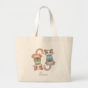 Cute Cat Twillingar Grått och Orange Kattunge Kawa Jumbo Tygkasse