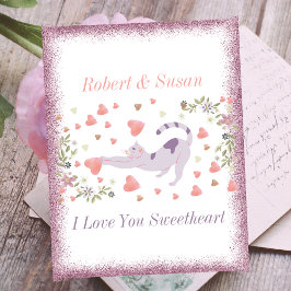 Cute Cat Typography Rosa Red Hearts Valentines day Helg Vykort