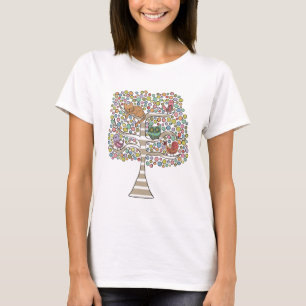 Cute Cat Uggla & Birds Sittin i en illustration av Tee Shirt