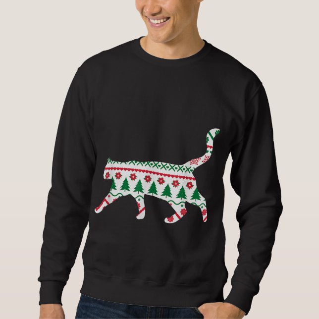 Cute Cat Ugly jul Sweater Meow Julafton Lång Ärmad Tröja (Framsida)