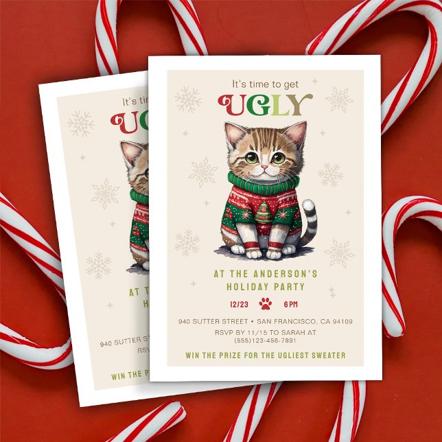 Cute Cat Ugly Sweater Party-inbjudan Inbjudningar (Skapare uppladdad)