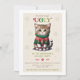 Cute Cat Ugly Sweater Party-inbjudningskort Julkort