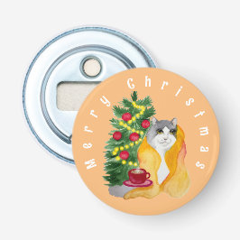 Cute cat under en mysigt filt med kopp te flasköppnare