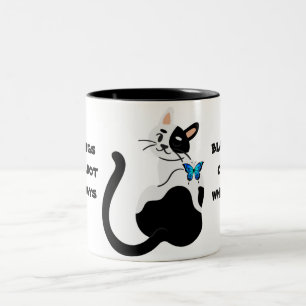 Cute cat vacker butterfly, svart blå Två-Tonad mugg