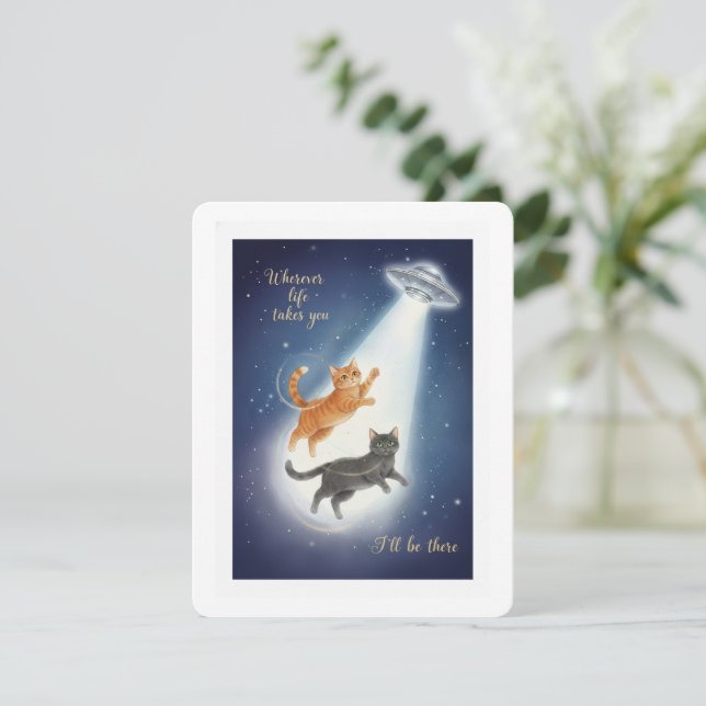 Cute Cat Valentine Card with UFO Romantic Theme Julkort (Stående Fram)