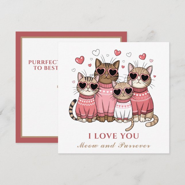 Cute Cat Valentine Day Card Cat Mamma Rosa Kort (Fram/baksida)
