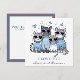 Cute Cat Valentine Day Card Cat Pappa Blue Kort