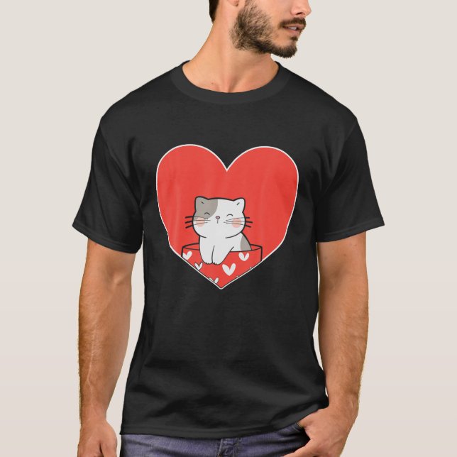 Cute Cat Valentine Heart for Kitten and Animal Lov T Shirt (Framsida)