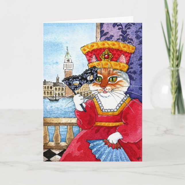 Cute Cat Valentines day eller Carnival-kort Helgkort (Framsida)