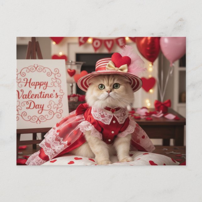 Cute Cat Valentine's Day Greeting  Helg Vykort (Framsida)