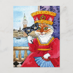 Cute cat Venedig Carnival eller vykort för Valenti