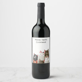 Cute Cat Vinflaska Etikett