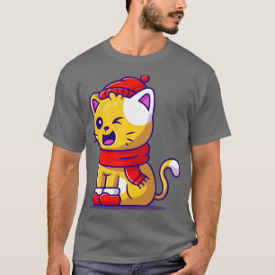 Cute Cat-vinter med värmescarf och skor T Shirt