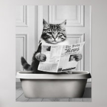 Cute Cat Wall Art, Black and White Small Bathroom