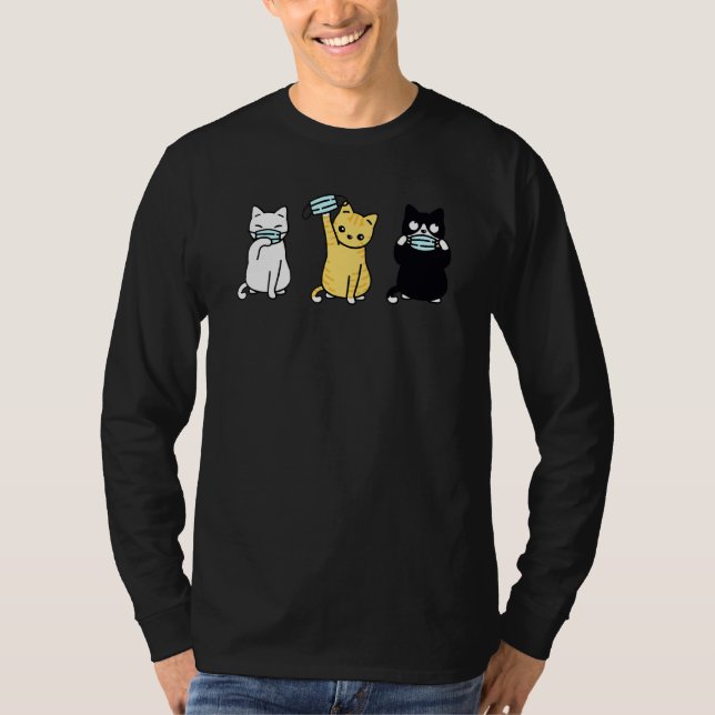 Cute Cat Wat Ansikte Mask Cute Adsible Kitten T Shirt (Framsida)