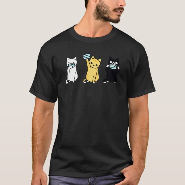 Cute Cat Wat Ansikte Mask Cute Adsible Kitten T Shirt (Framsida)