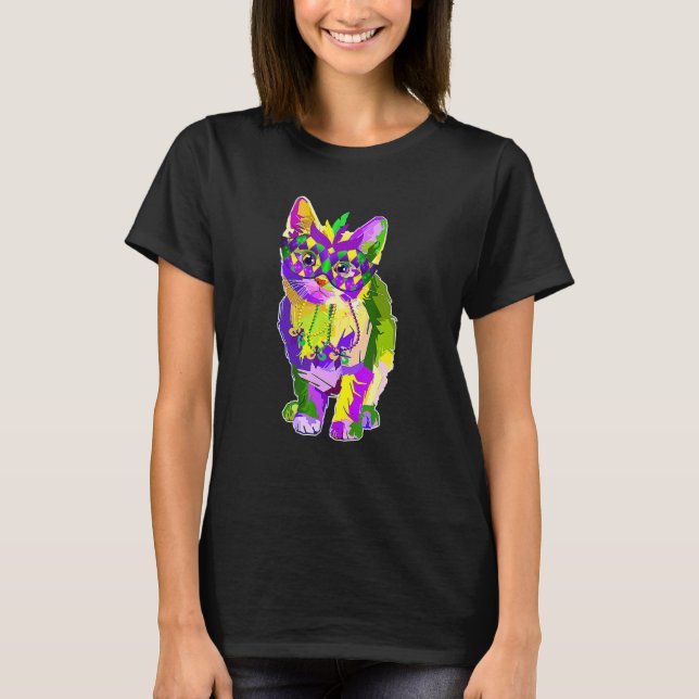 Cute Cat Wat Carnival Mask Mardi Gras Cat T Shirt (Framsida)
