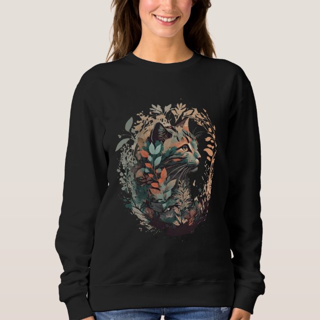 Cute Cat Watercolor Botanical Garden Aesthetic Cat T Shirt (Framsida)