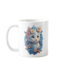 Cute Cat Watercolor-målning med Blommigt Stänk