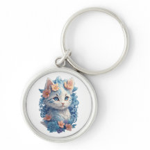 Cute Cat Watercolor-målning med Blommigt Stänk