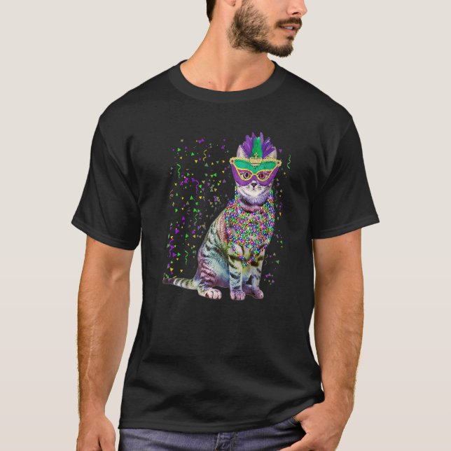Cute Cat Wear Carnival Mask Mardi Gras Cat Kärlek T Shirt (Framsida)