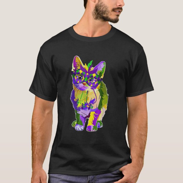 Cute Cat Wear Carnival Mask Mardi Gras Cat Kärlek T Shirt (Framsida)