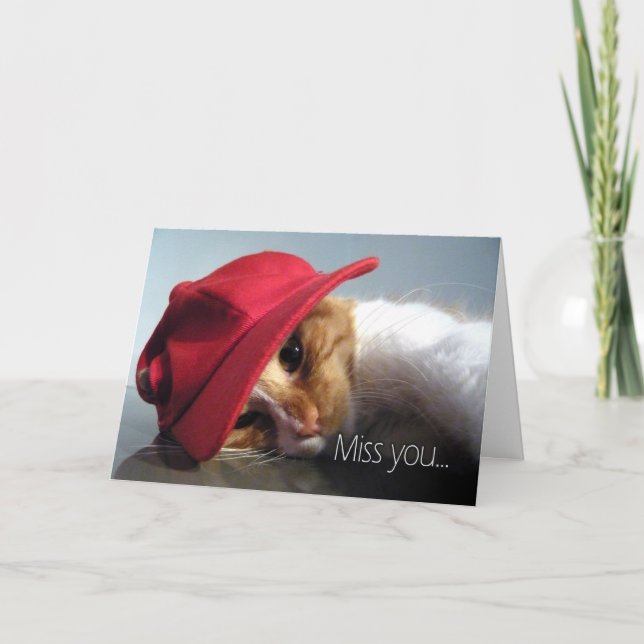 Cute Cat Wear Red Cap Kort (Framsida)
