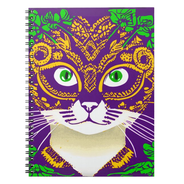 Cute Cat Wearing a Mardi Gras Mask Anteckningsbok (Framsidan)