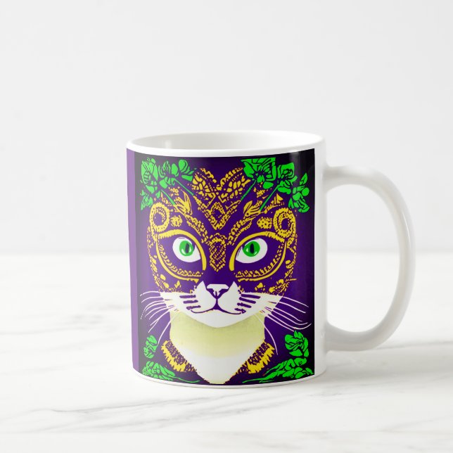 Cute Cat Wearing a Mardi Gras Mask Kaffemugg (Höger)