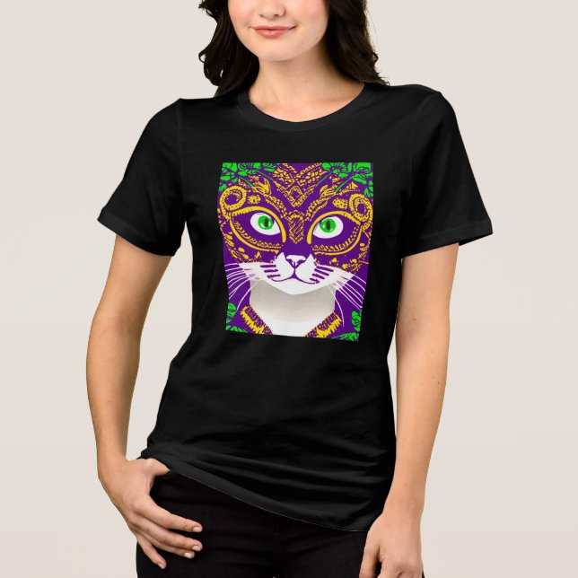 Cute Cat Wearing a Mardi Gras Mask T Shirt (Framsida)