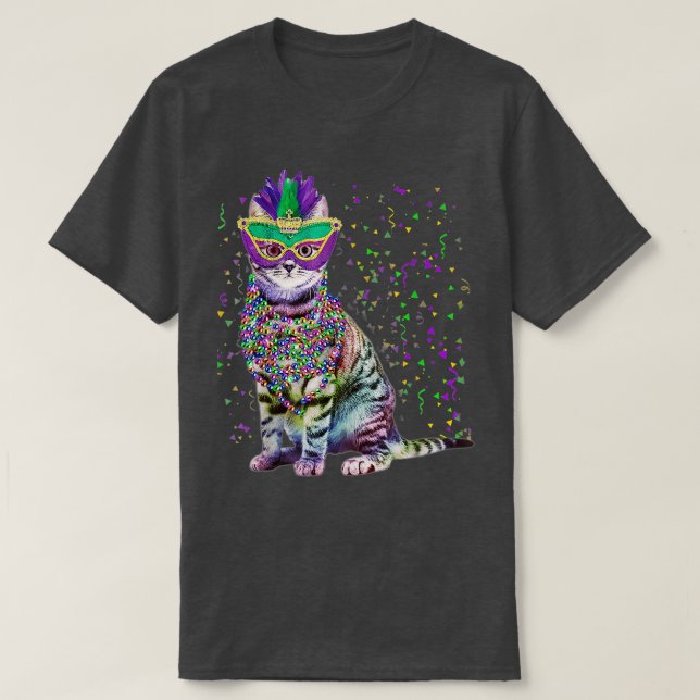 Cute Cat Wearing Carnival Mask Mardi Gras Cat Love T Shirt (Design framsida)