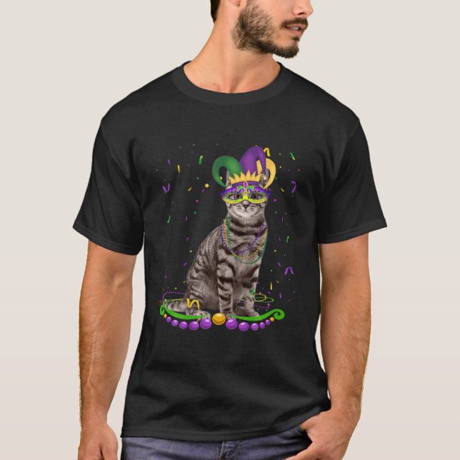 Cute Cat Wearing Carnival Mask Mardi Gras Hundar L T Shirt (Framsida)