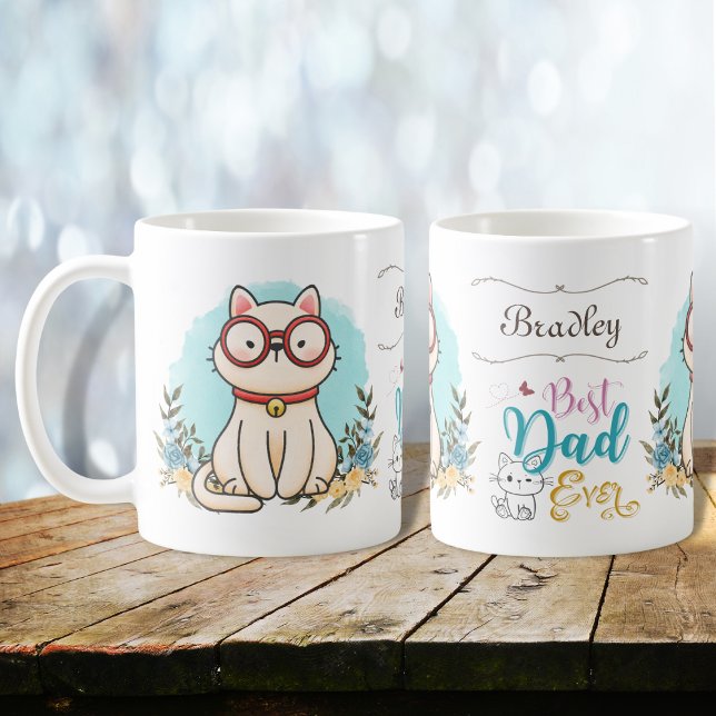 Cute Cat Wearing Glass Best Pappa någonsin Thars Kaffemugg (Skapare uppladdad)