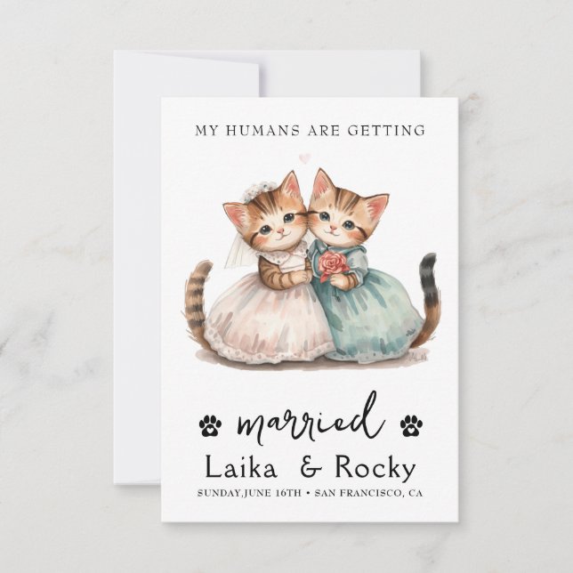 Cute Cat Wedding Invitation Spara Datumet (Framsida)
