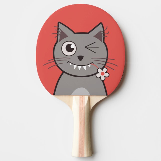 Cute Cat Winking Tecknad Kattunge Pingisracket (Framsidan)