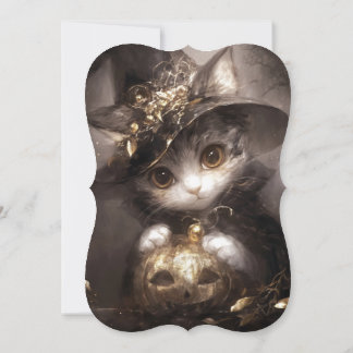 Cute Cat Witch Halloween Baby Shower Inbjudningar