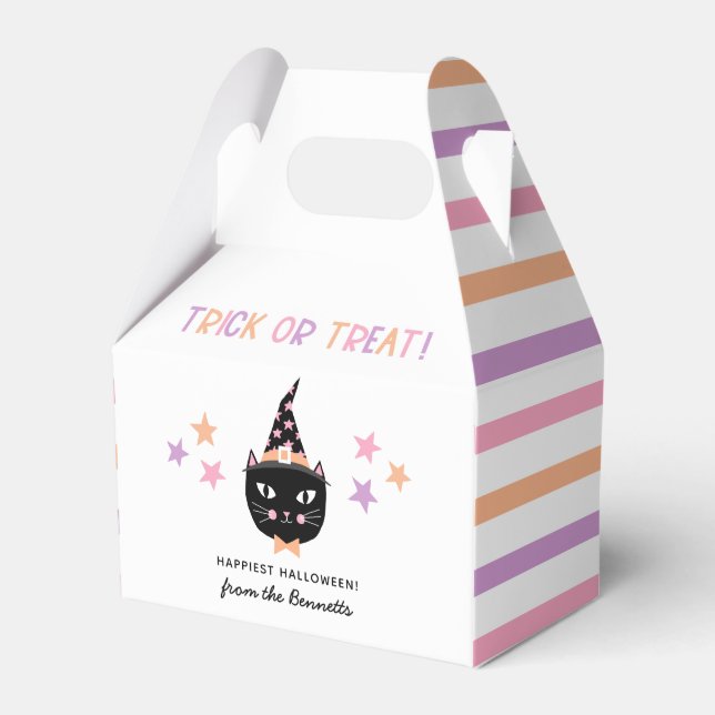 Cute Cat Witch Pastel Halloween Namn Trick Treck Presentaskar (Framsidan Sidan)