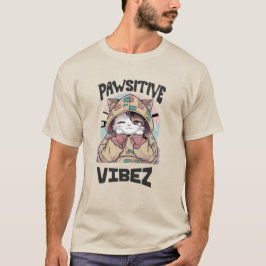 Cute Cat with a Hoodie: 'PAWSITIVE VIBEZ design T Shirt