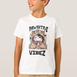 Cute Cat with a Hoodie: 'PAWSITIVE VIBEZ design T Shirt
