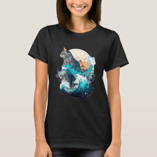 Cute Cat with a ocaen wave Illustration 1 T Shirt