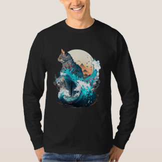 Cute Cat with a ocaen wave Illustration 1 T Shirt